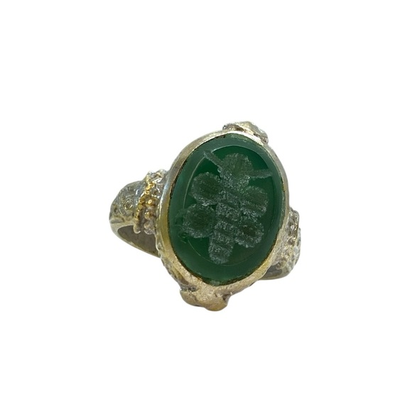 Vintage/Antique Silver Plated Butterfly Green Oval Stone Intaglio Signet Ring - Picture 11 of 12